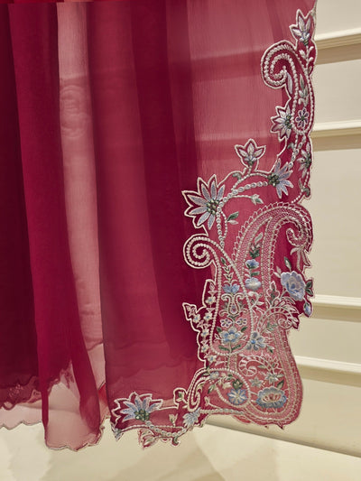 3 Piece - Pure Chiffon Embroidered Frock