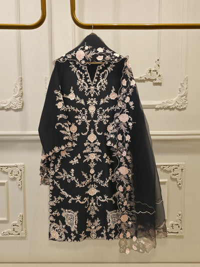 3 Piece- Pure Khadi Silk Embroidered Suit