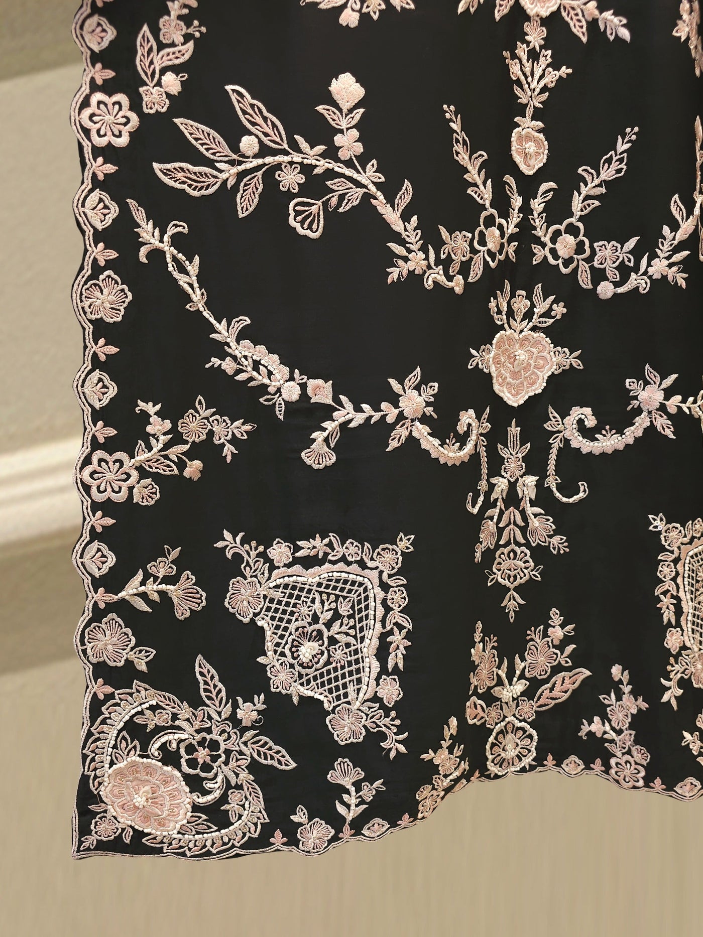 3 Piece- Pure Khadi Silk Embroidered Suit
