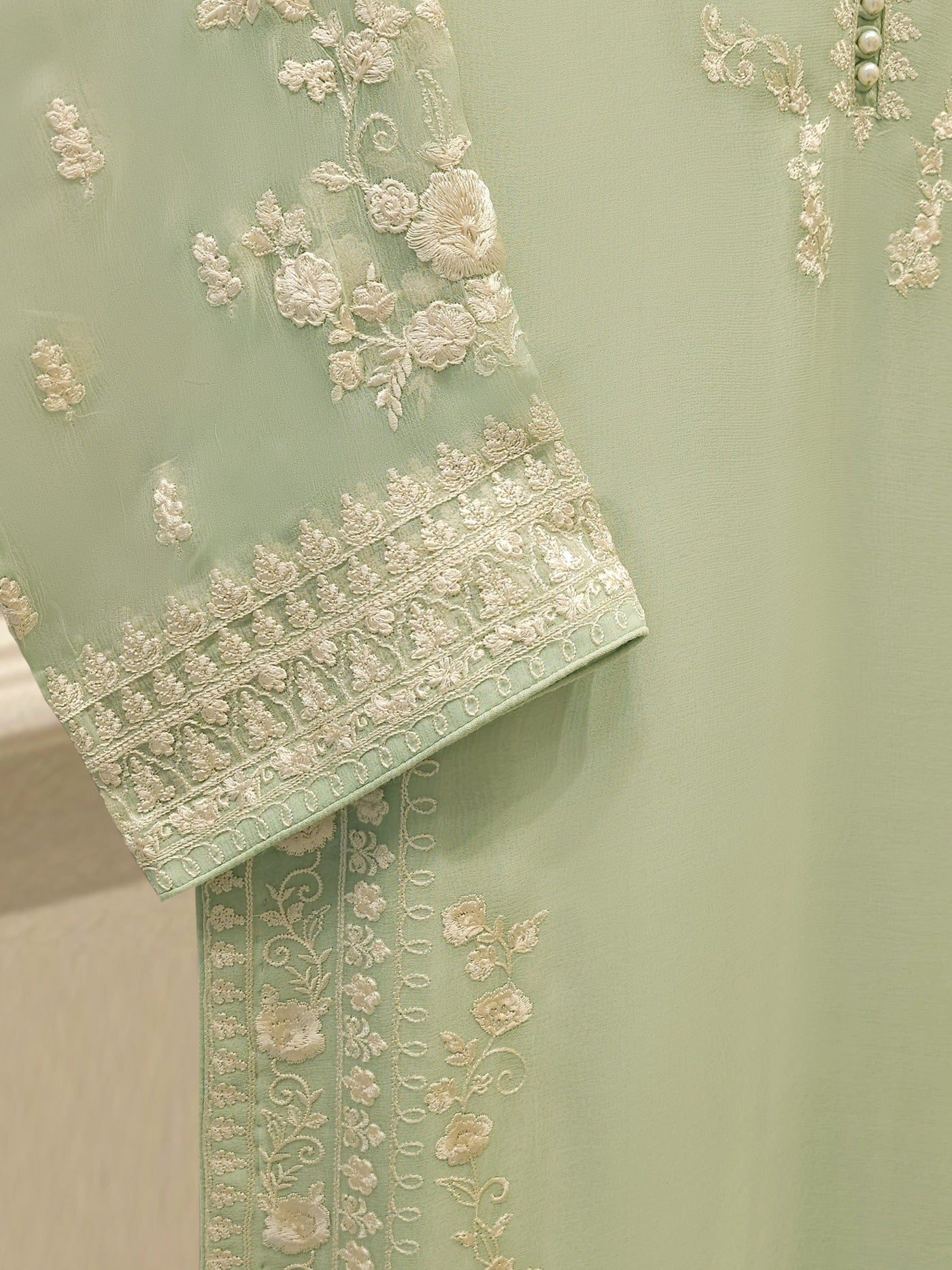 3 Piece - Pure Chiffon Embroidered Suit