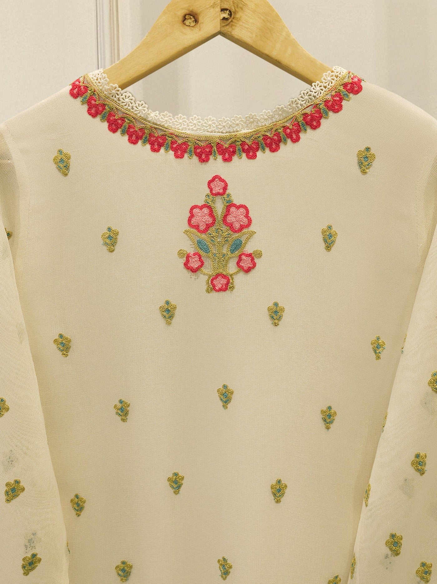 3 Piece - Pure Embroidered Cotton Net Suit