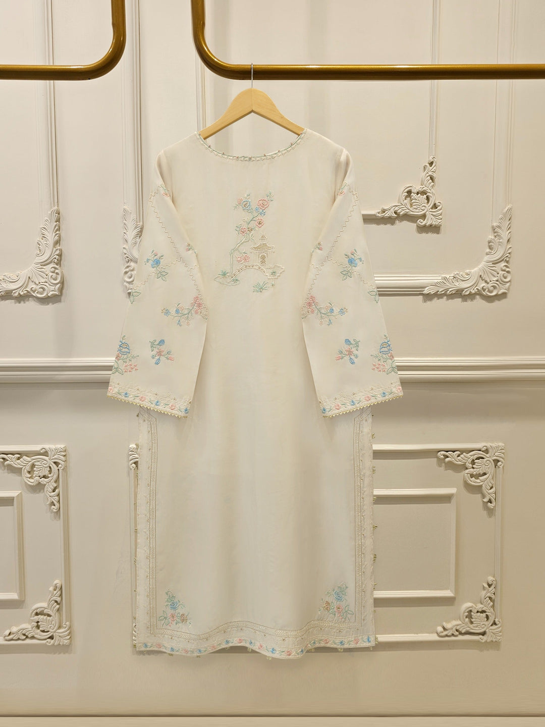 Pure Embroidered Sheesha Silk Shirt