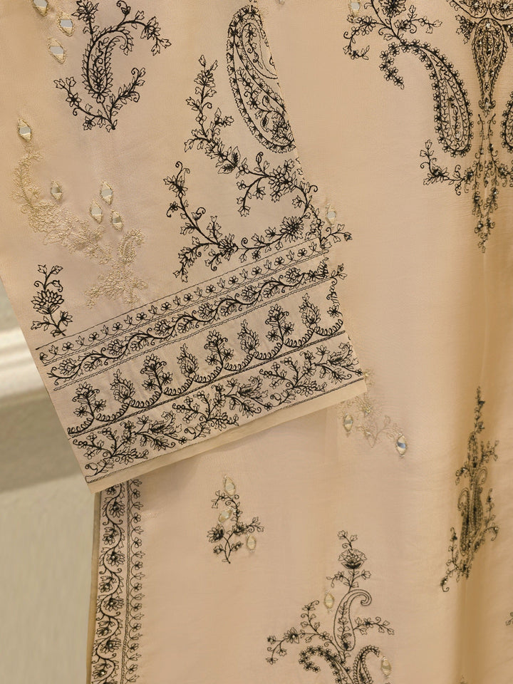 3 Piece- Pure Sheesha Silk Embroidered Suit