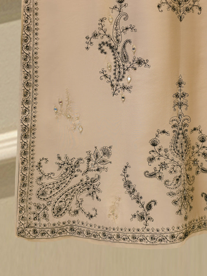 3 Piece- Pure Sheesha Silk Embroidered Suit