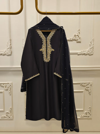 3 Piece- Pure Silk Net Embroidered Suit