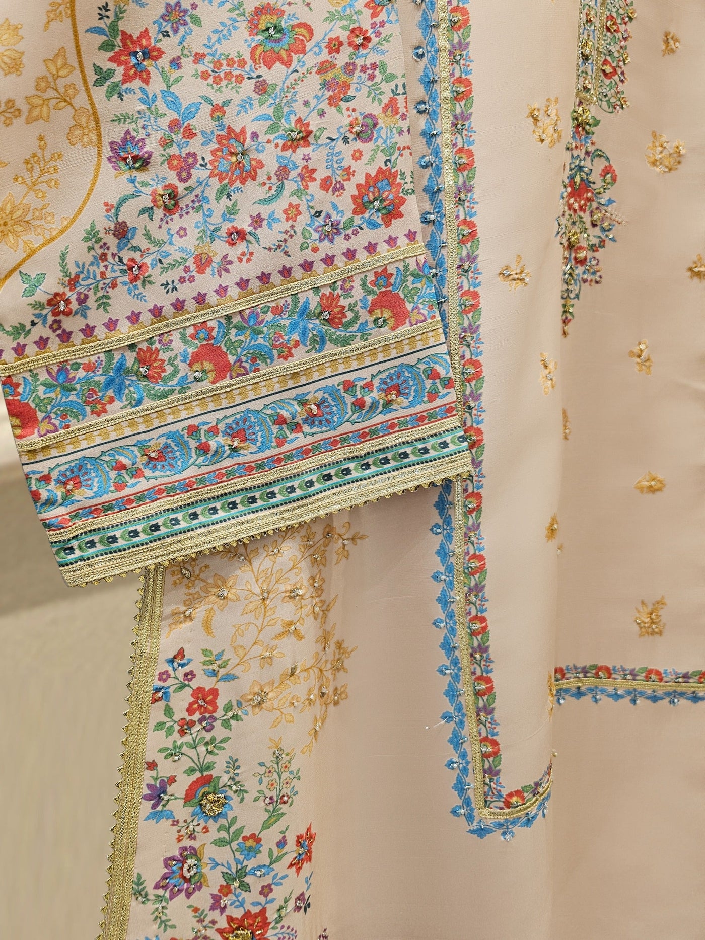 3 Piece- 100% Pure Raw Silk Embroidered Suit