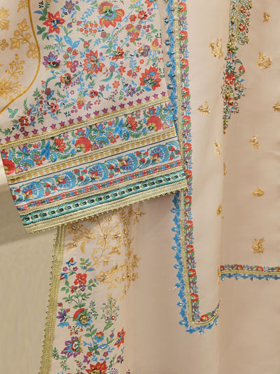 3 Piece- 100% Pure Raw Silk Embroidered Suit
