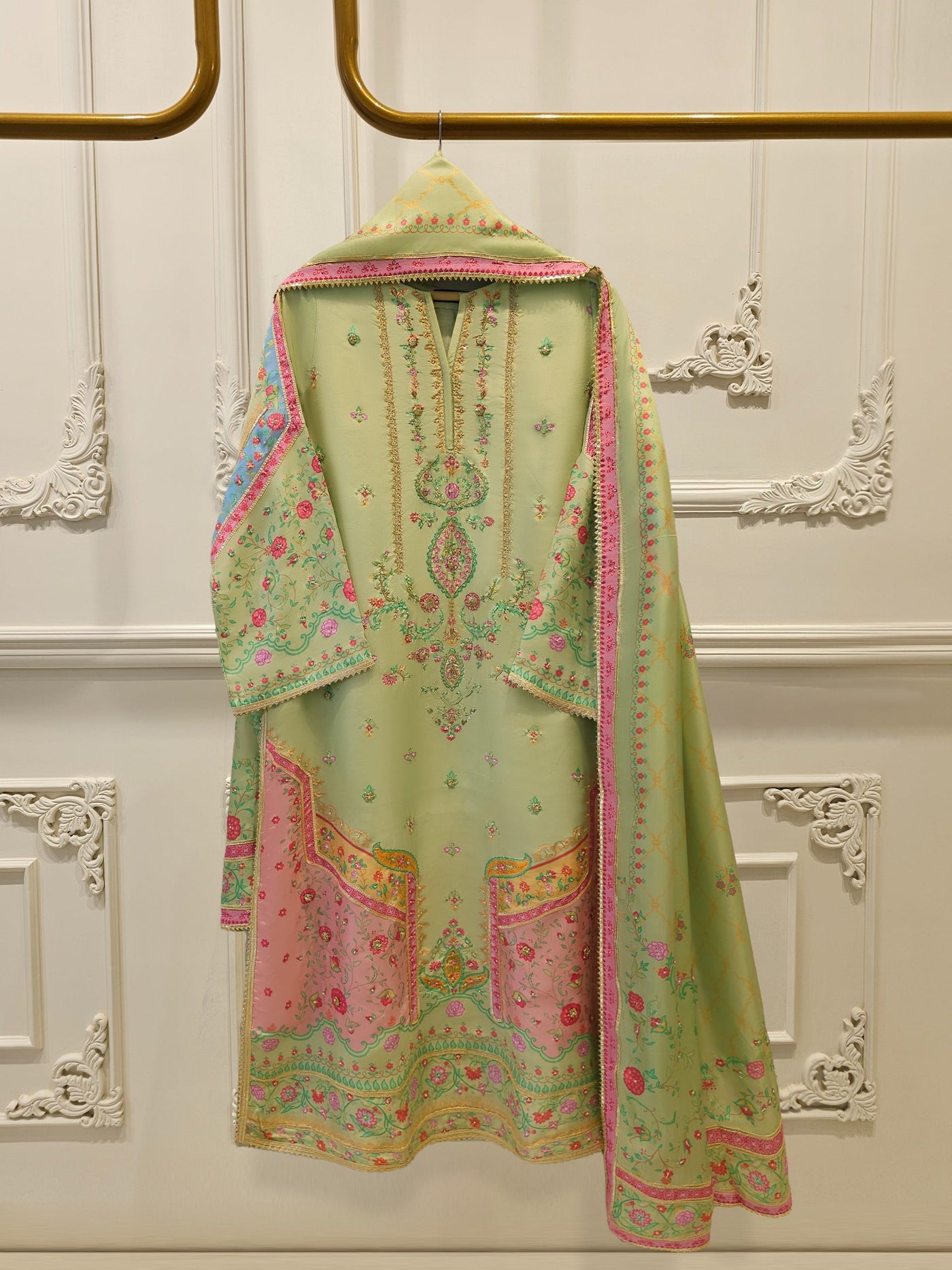 3 Piece- 100% Pure Raw Silk Embroidered Suit