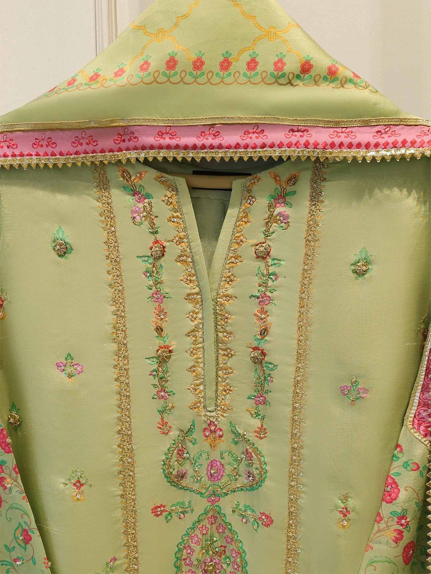 3 Piece- 100% Pure Raw Silk Embroidered Suit