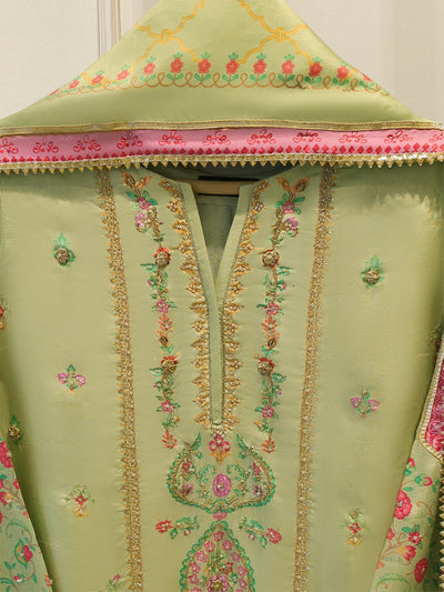3 Piece- 100% Pure Raw Silk Embroidered Suit