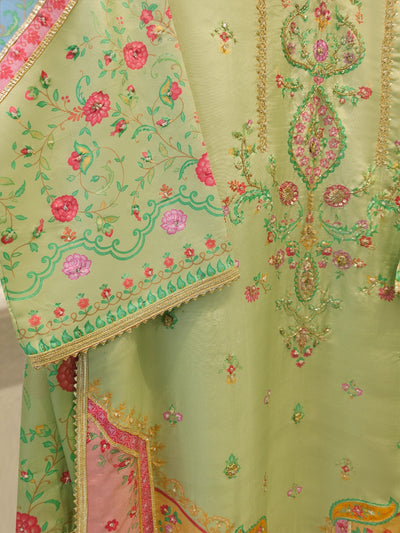 3 Piece- 100% Pure Raw Silk Embroidered Suit