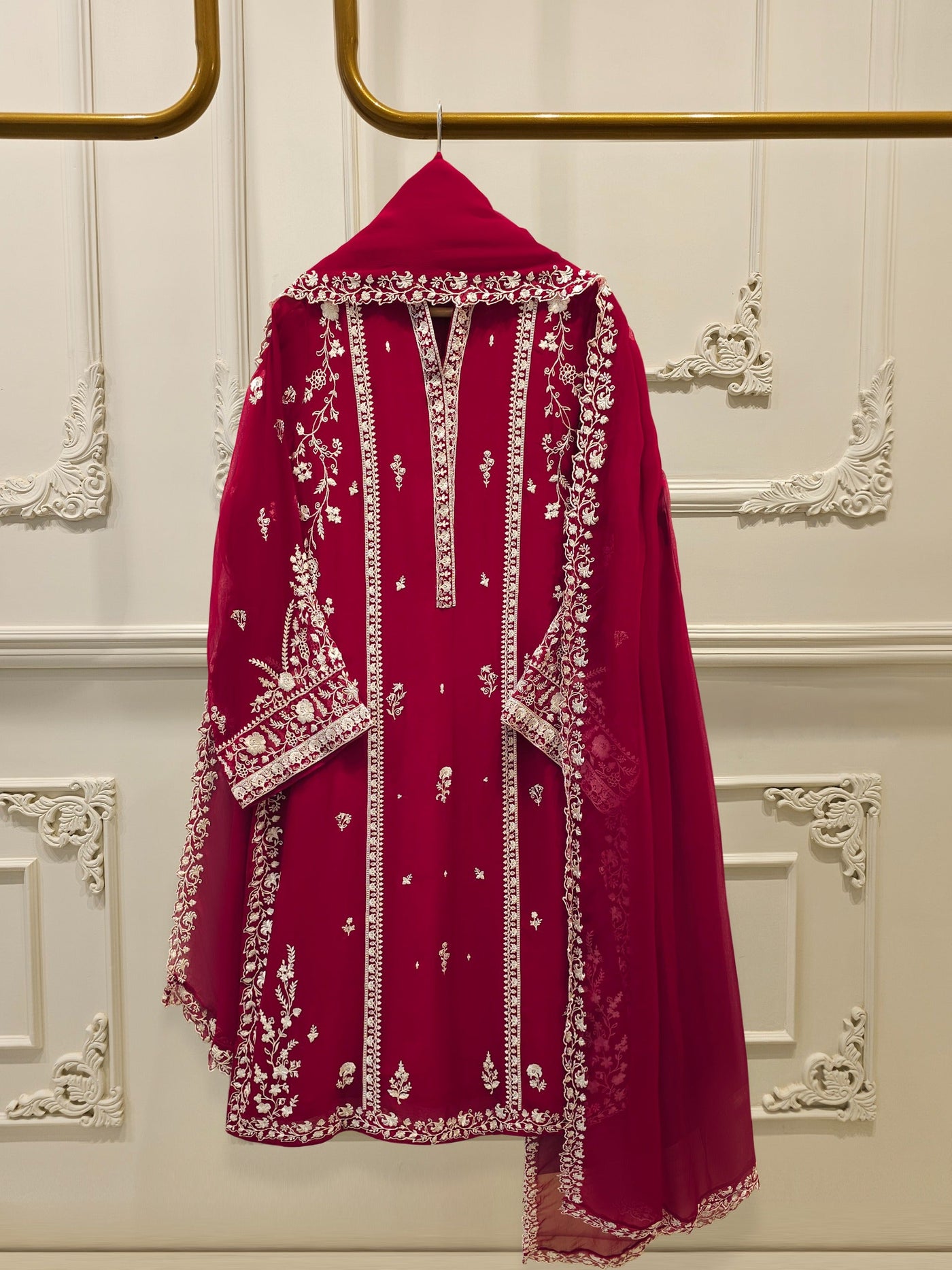 3 Piece - Pure Chiffon Embroidered Suit
