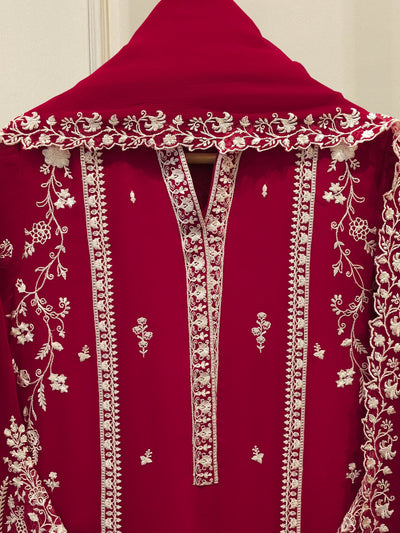 3 Piece - Pure Chiffon Embroidered Suit
