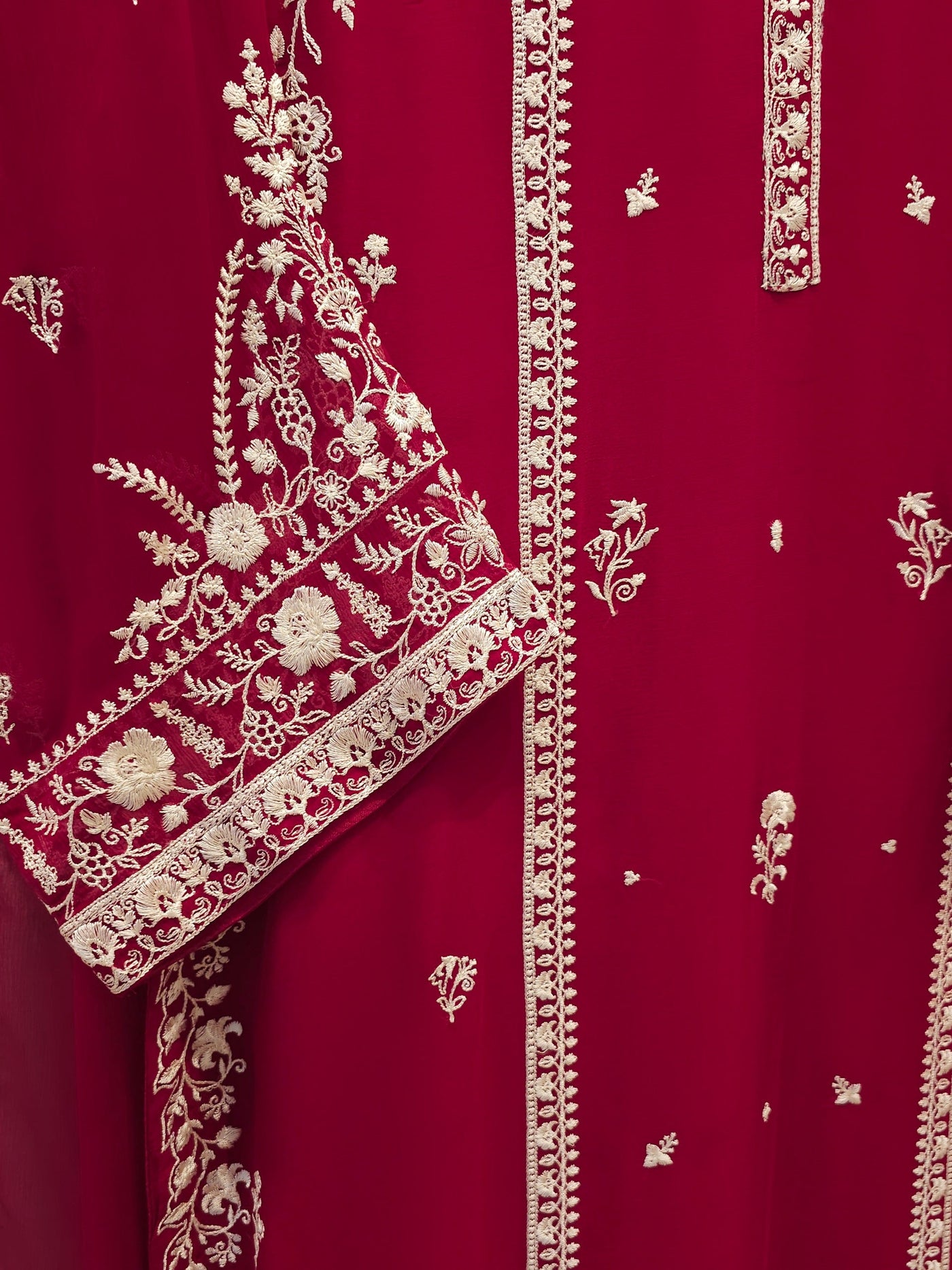 3 Piece - Pure Chiffon Embroidered Suit