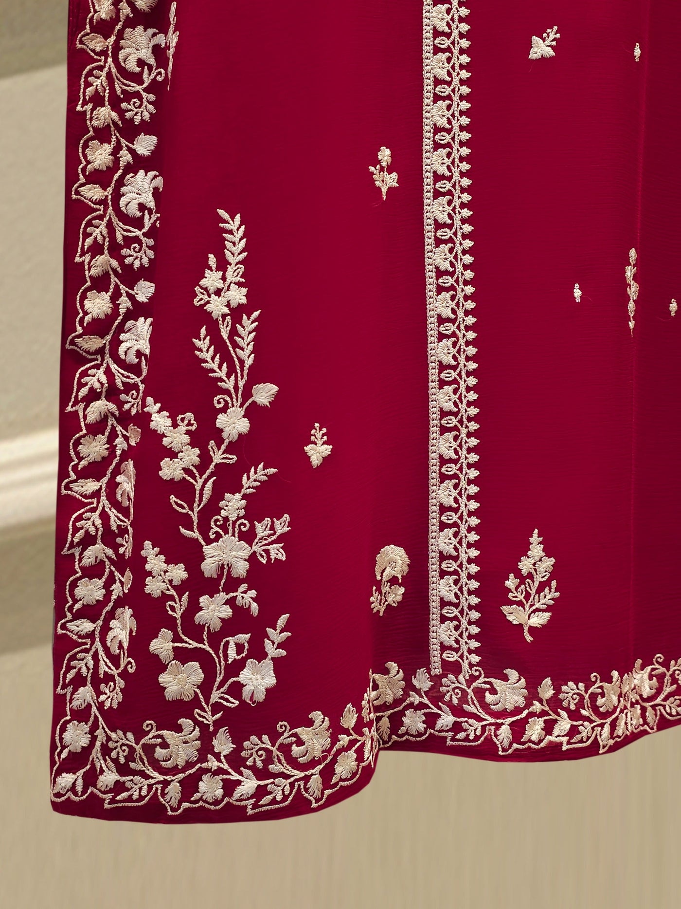 3 Piece - Pure Chiffon Embroidered Suit