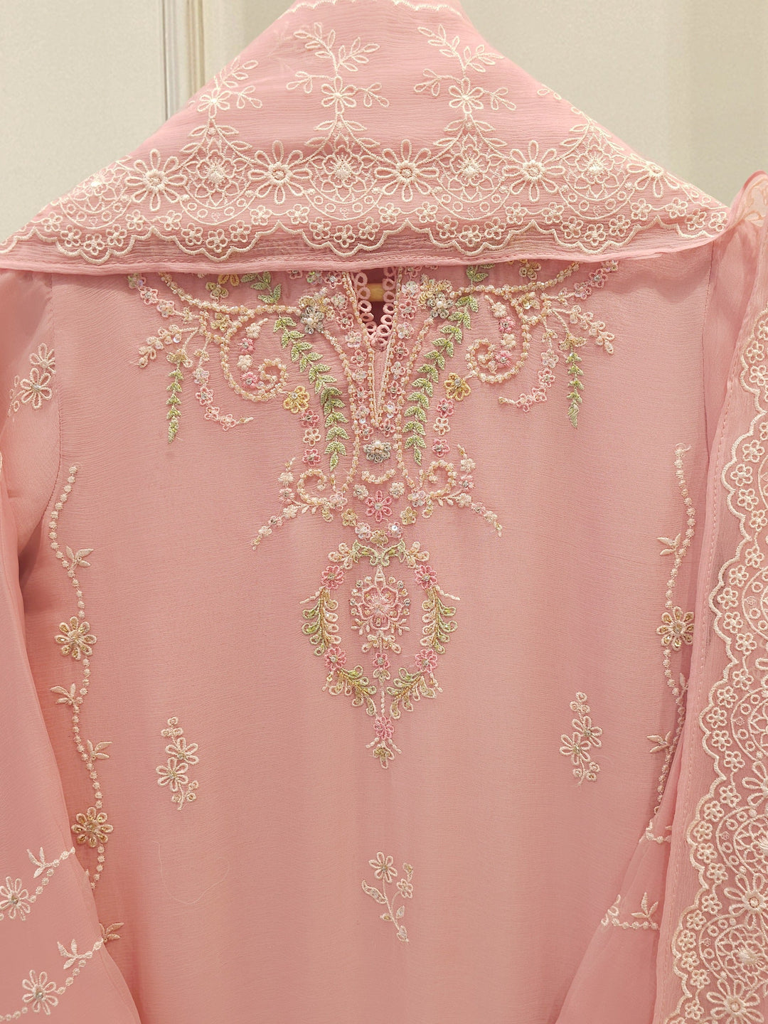 3 Piece - Pure  Chiffon Embroidered Suit