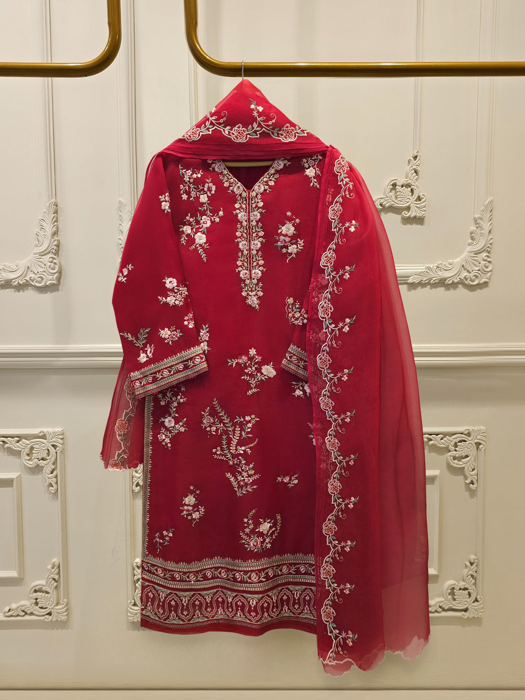 3 Piece - Pure Organza Embroidered Suit
