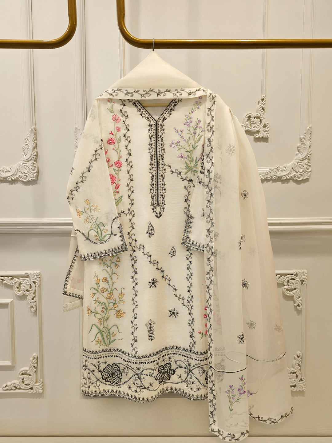 3 Piece - Embroidered Cotton Net Suit