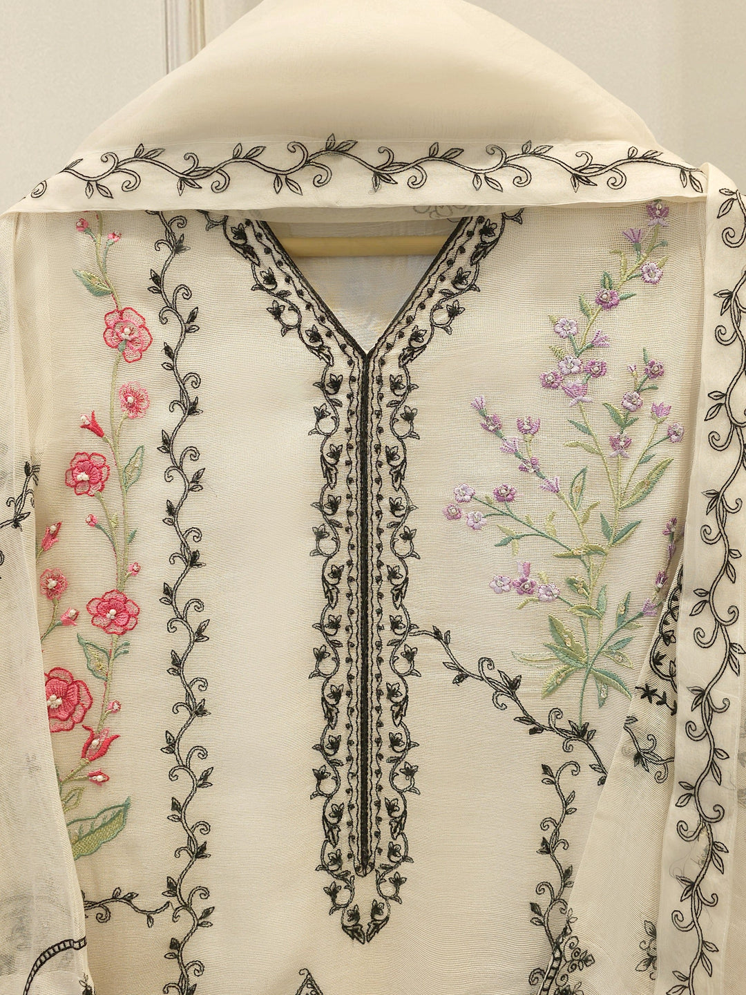 3 Piece - Embroidered Cotton Net Suit