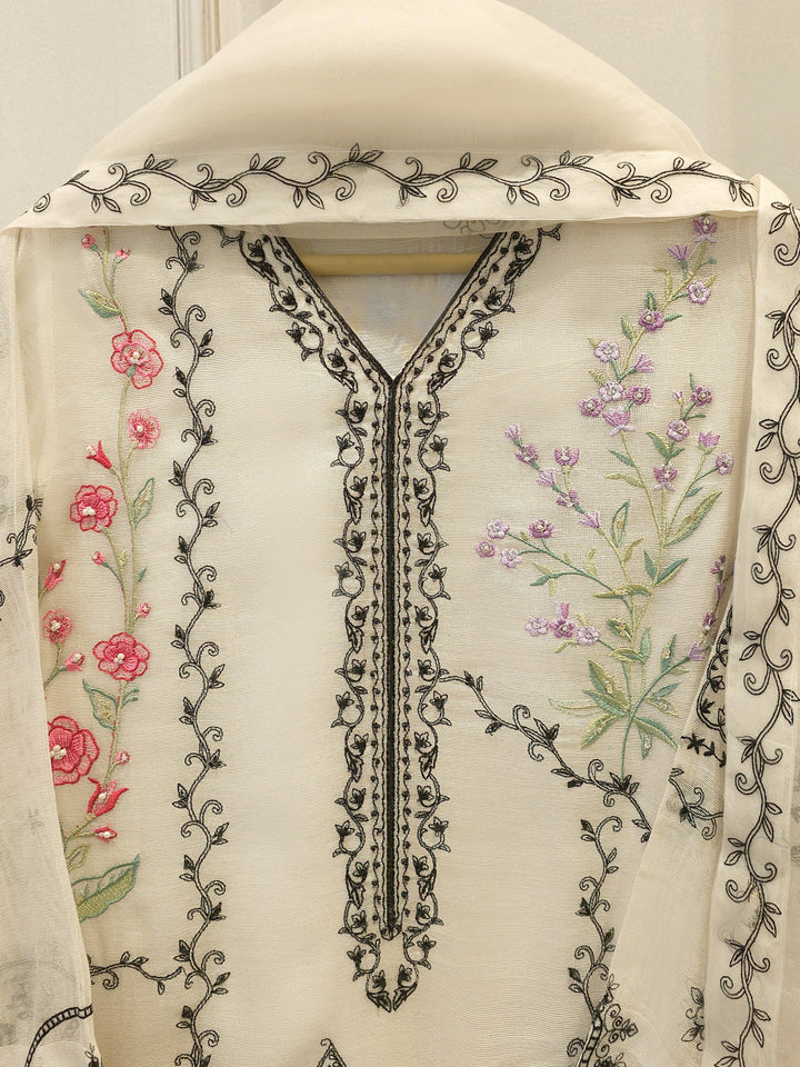 3 Piece - Embroidered Cotton Net Suit