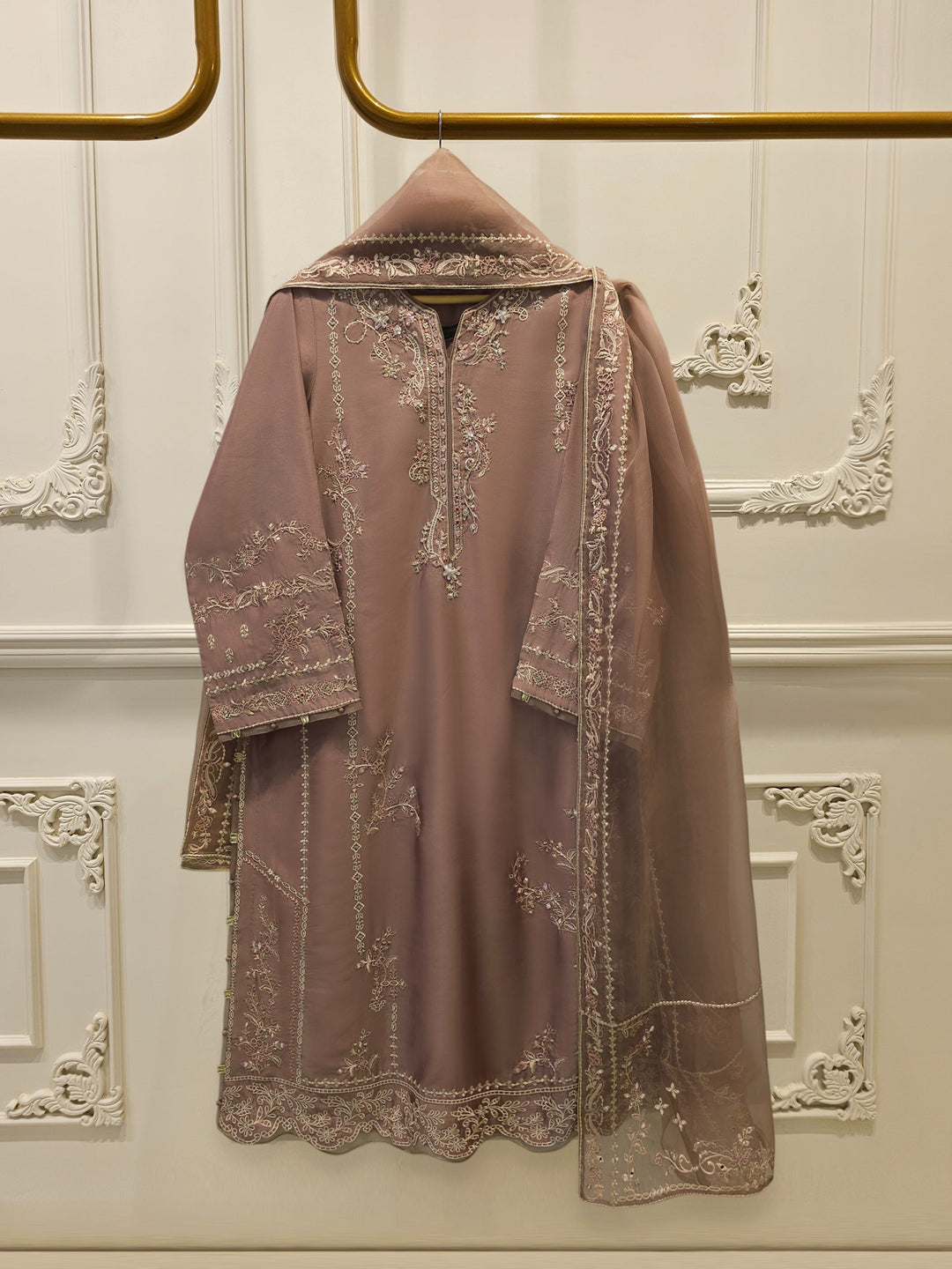 3 Piece- Pure  Shisha Silk Embroidered Suit