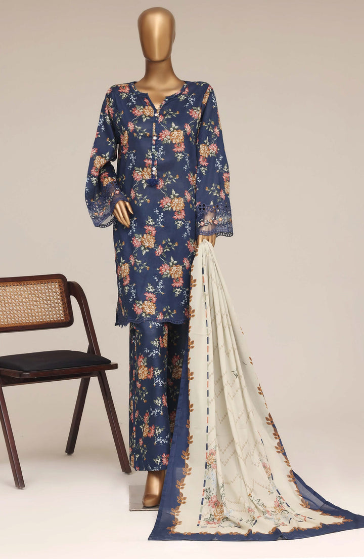 Embroidered Lawn Stitched 3 Piece Suit