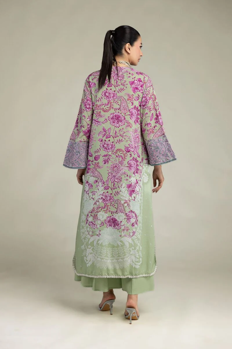 Embroidered | Raw Silk Floral Longline Kurta