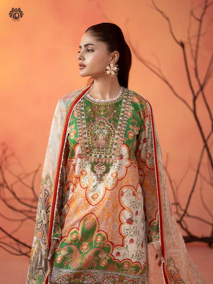 3-Piece Unstitched Embroidered Dress