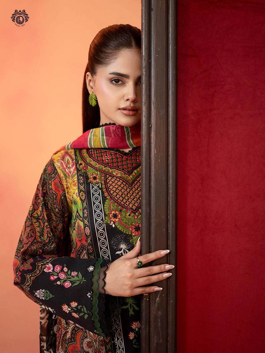 3-Piece Unstitched Embroidered Dress