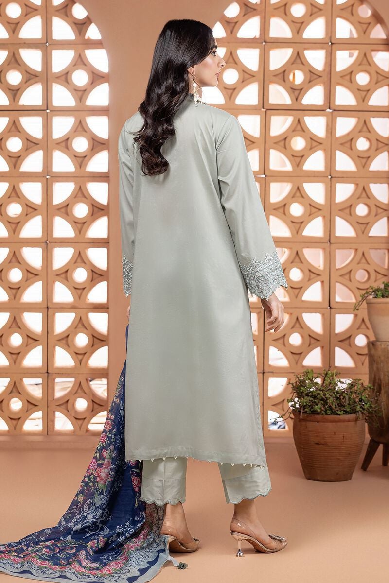 KHAADI ||  Embroidered Cambric Fabrics 3 Piece