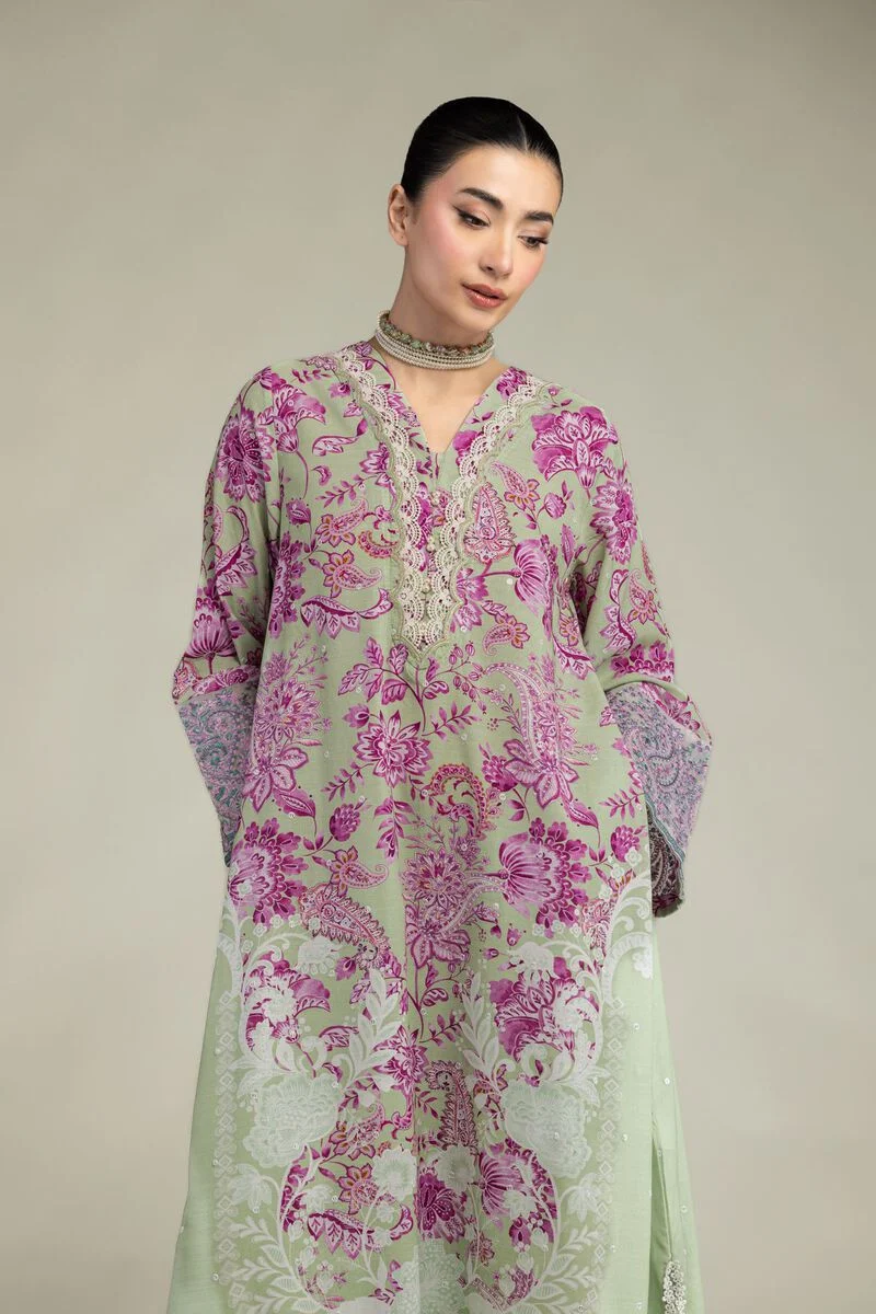 Embroidered | Raw Silk Floral Longline Kurta