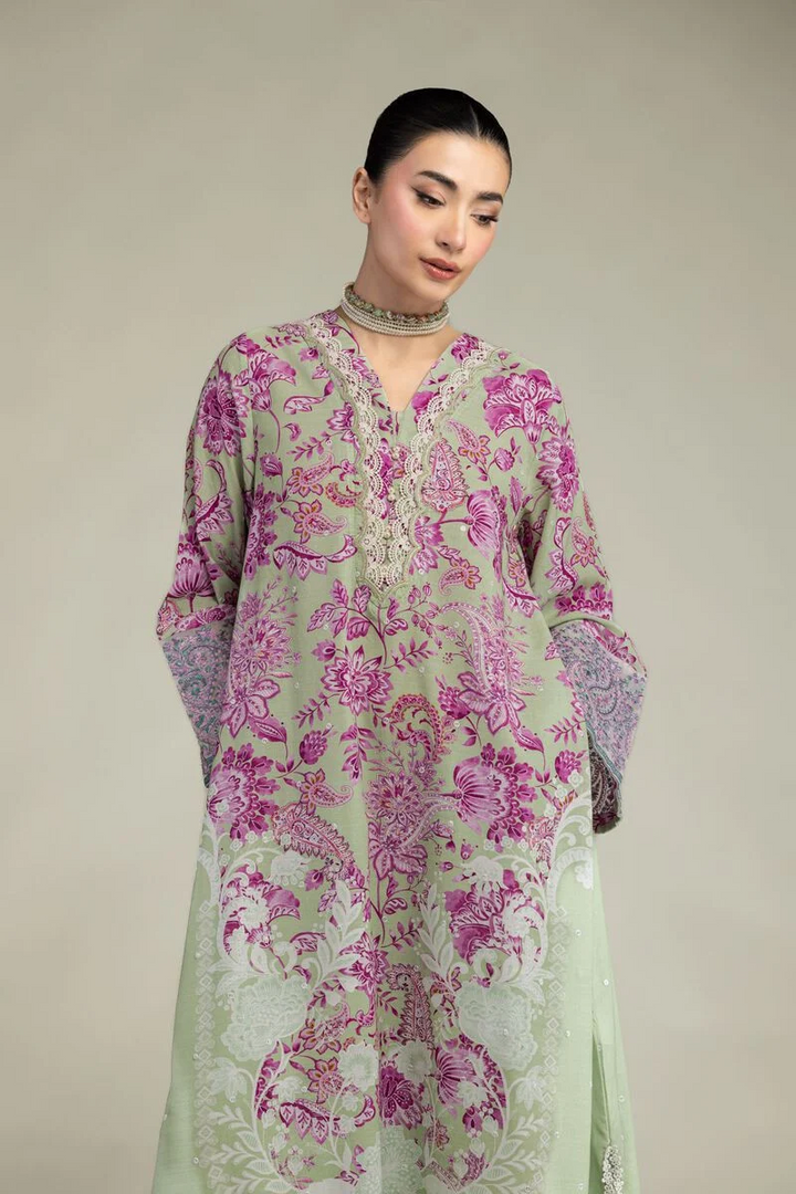 Embroidered | Raw Silk Floral Longline Kurta
