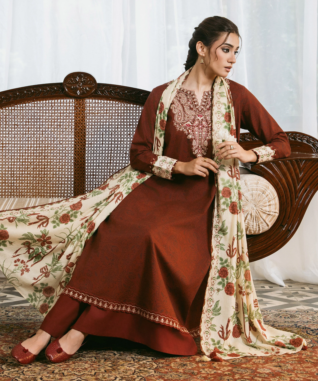 3 Piece - Embroidered Cotton Suit