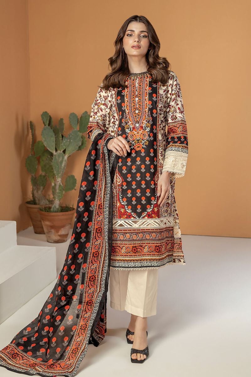 KHAADI ||  Embroidered Lawn Fabrics 3 Piece