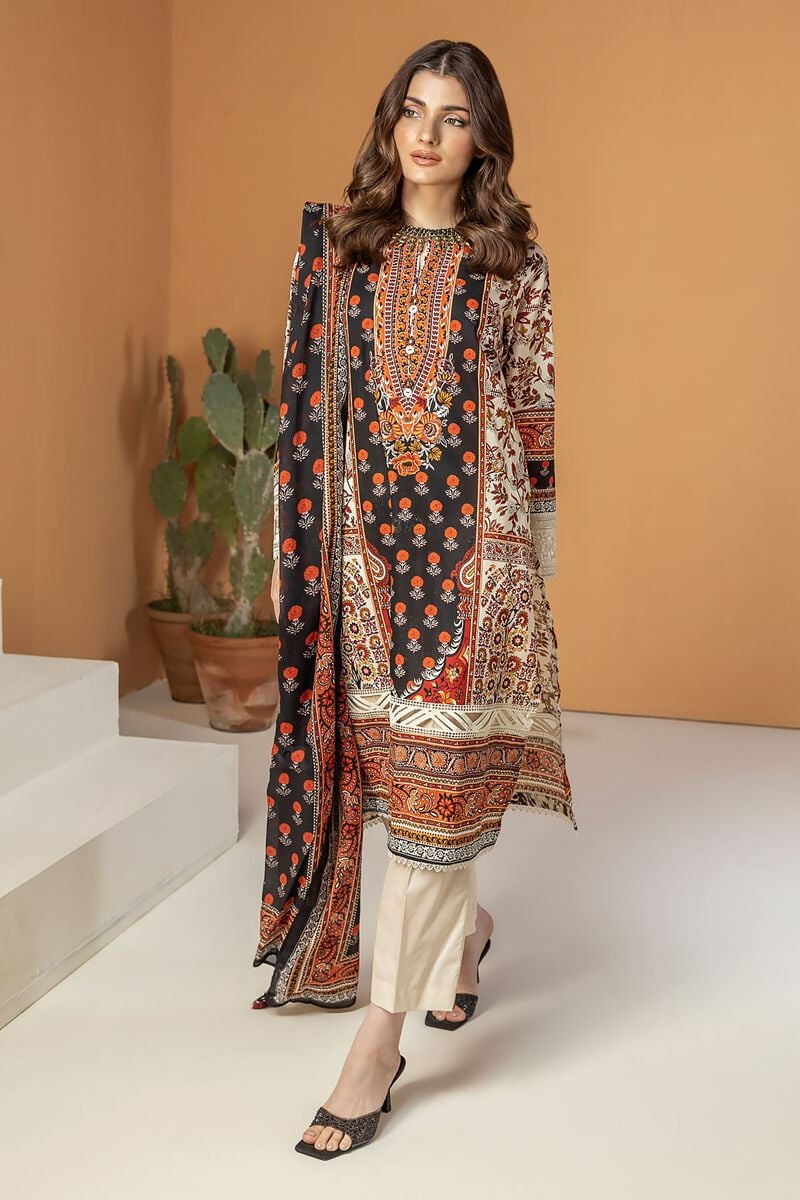 KHAADI ||  Embroidered Lawn Fabrics 3 Piece