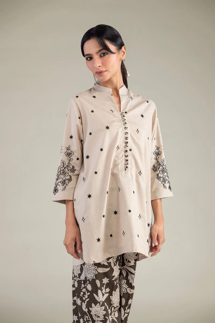 Embroidered | Cotton Dobby Beige Floral 2 pc