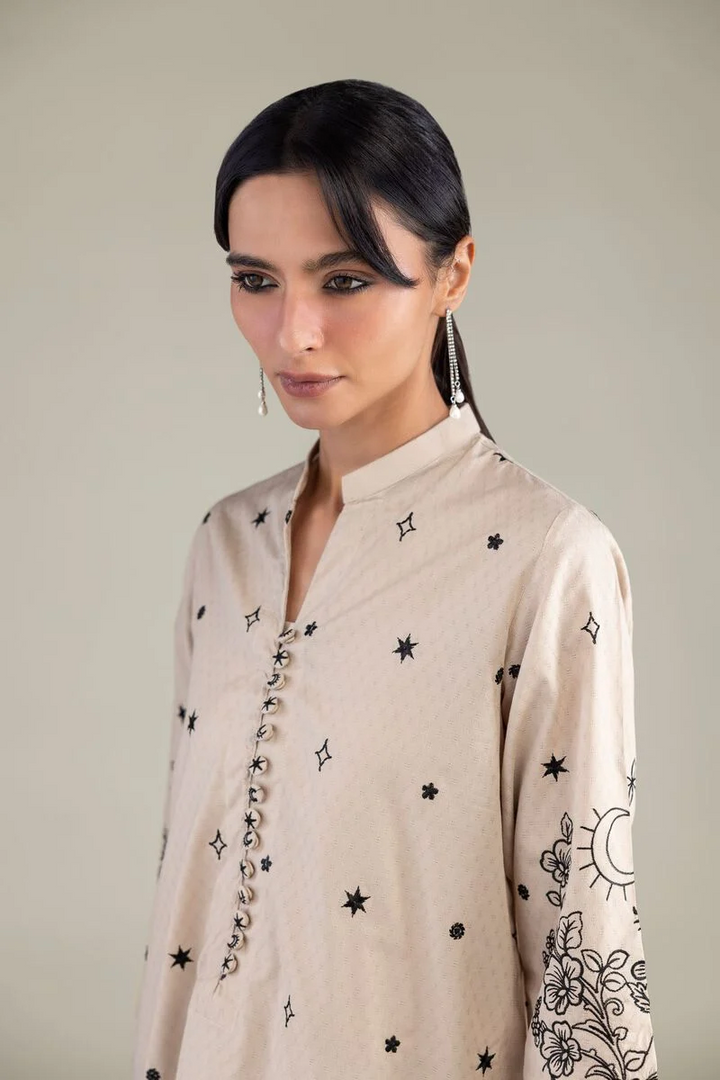 Embroidered | Cotton Dobby Beige Floral 2 pc
