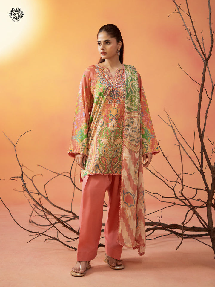 3-Piece Unstitched Embroidered Dress