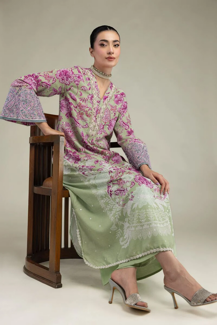 Embroidered | Raw Silk Floral Longline Kurta