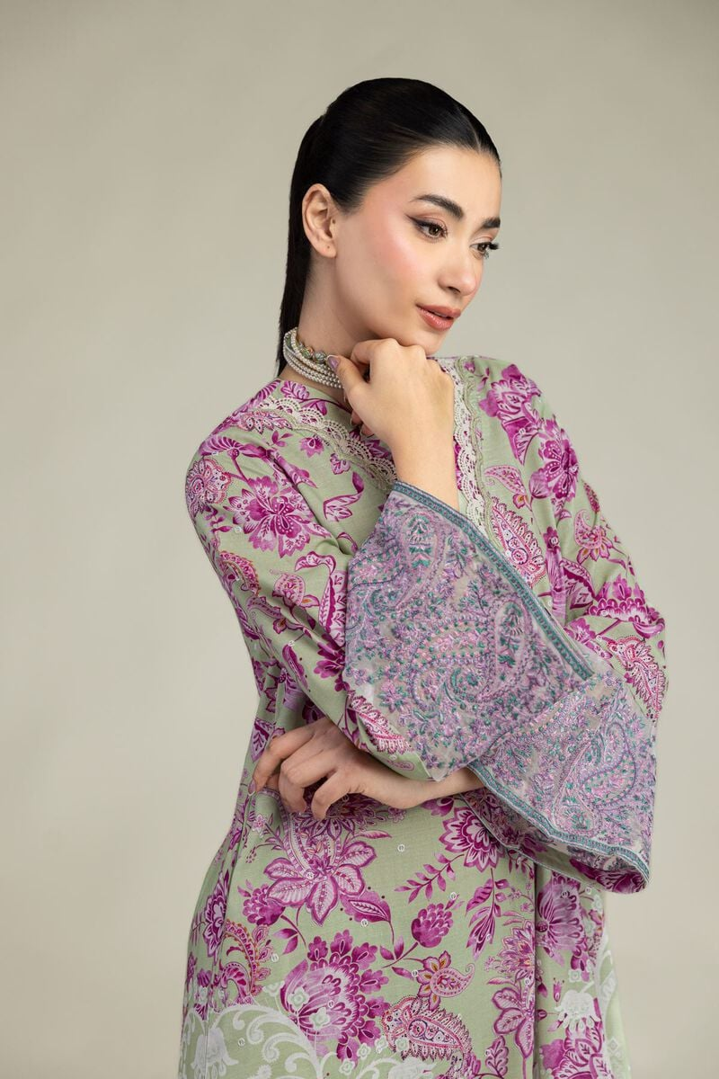 Embroidered | Raw Silk Floral Longline Kurta