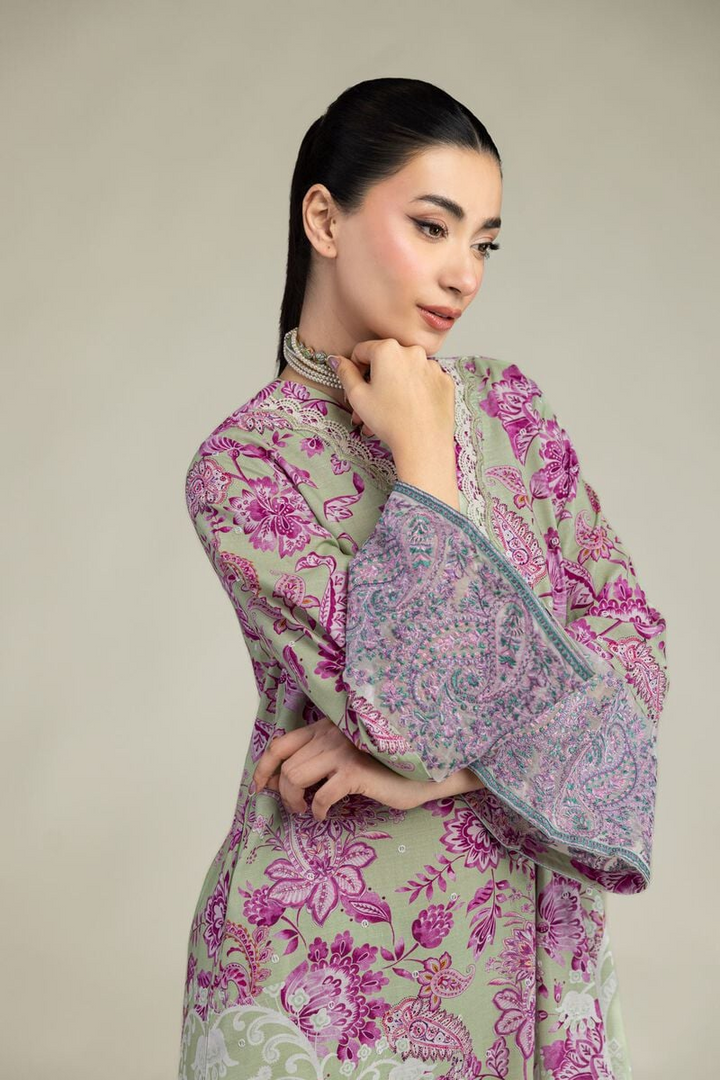 Embroidered | Raw Silk Floral Longline Kurta