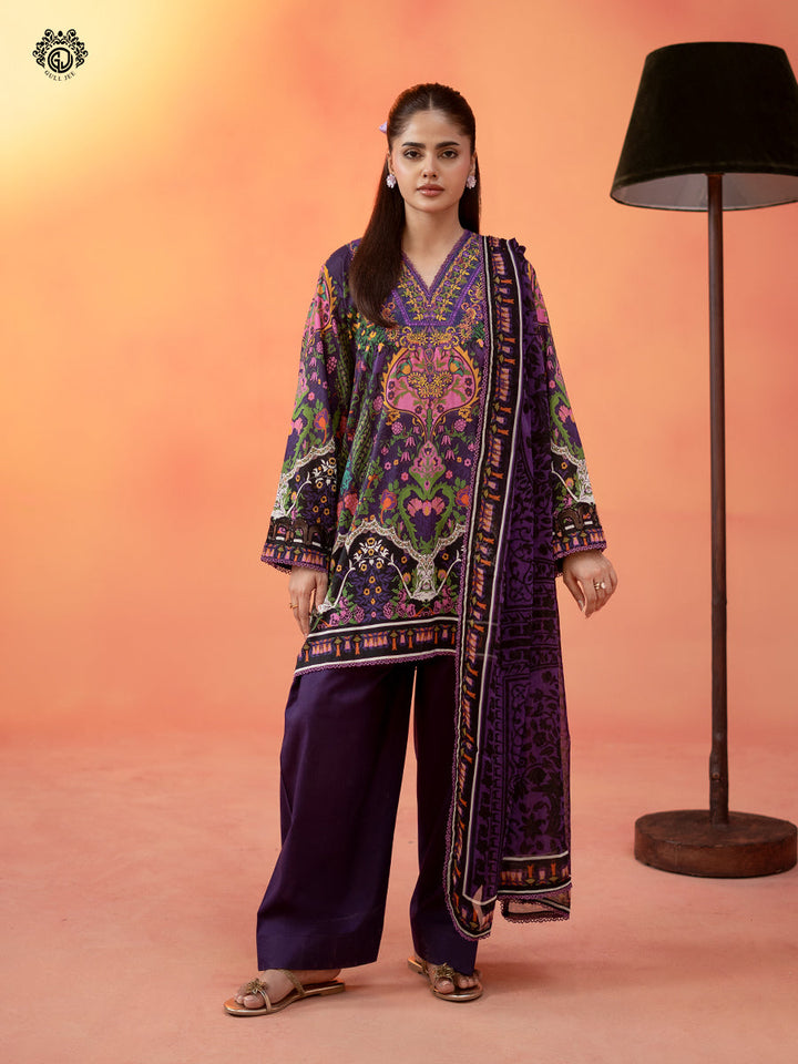 3-Piece Unstitched Embroidered Dress