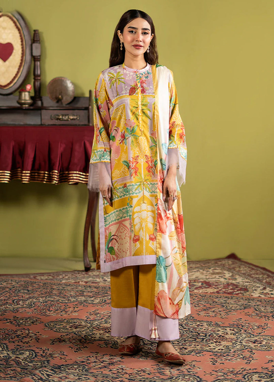POPINN  Printed Unstitched 3 Piece Suit