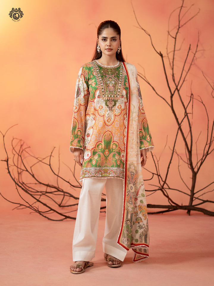 3-Piece Unstitched Embroidered Dress