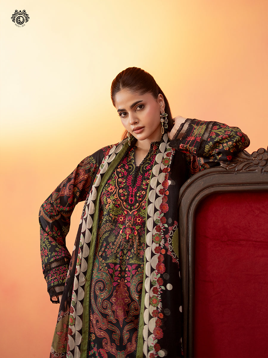 3-Piece Unstitched Embroidered Dress