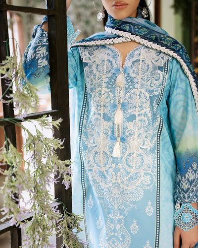 ROHEENAZ FLORA PRINTED LAWN | Azure