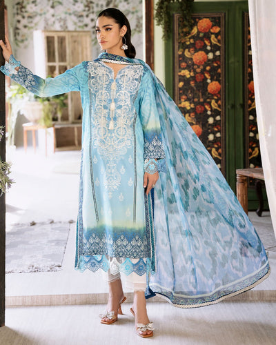 ROHEENAZ FLORA PRINTED LAWN | Azure