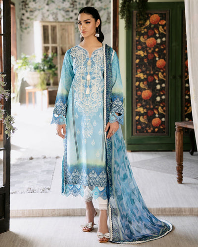 ROHEENAZ FLORA PRINTED LAWN | Azure