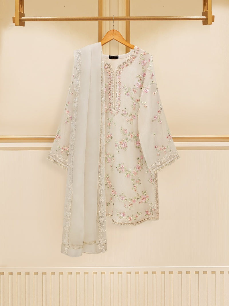 AGHA NOOR Pure Cotton Net Embroidered Suit 3 PC