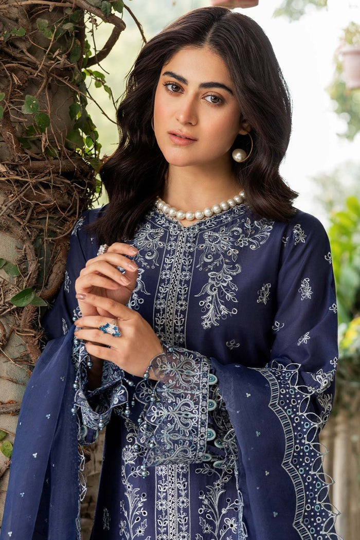 FARASHA EMBROIDERED LAWN-Blue Ochre